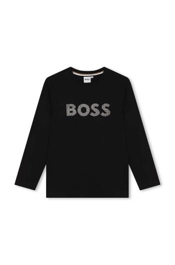 Detská bavlnená košeľa s dlhým rukávom BOSS čierna farba, s potlačou, J51218