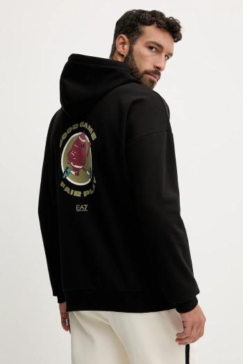 Mikina EA7 Emporio Armani čierna farba, s kapucňou, s potlačou, AF10443.7M000993
