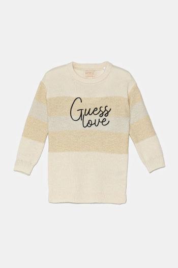 Dievčenské šaty s prímesou vlny Guess béžová farba, midi, oversize, K4BK03 Z2V70