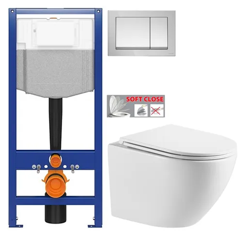 CERSANIT predstenový inštalačný systém s tlačidlom chrom K97-509 + WC INVENA LIMNOS WITH SOFT  se sedlem RIMLESS K97-526 509 LI1