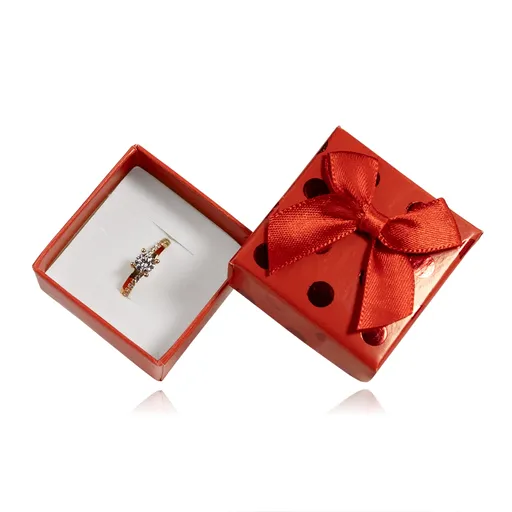 Darčeková krabička na šperky červená s bodkami a stuhou