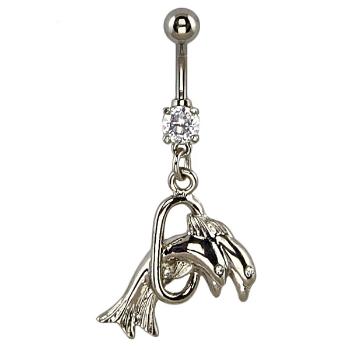 Piercing do pupku - dva delfíny v obruči