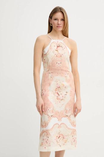 Ľanové šaty Twinset béžová farba, midi, priliehavé, 251TT2440