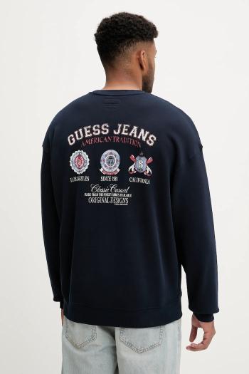 Bavlnená mikina Guess Jeans tmavomodrá farba, s potlačou, M5YQ13 KCPR1