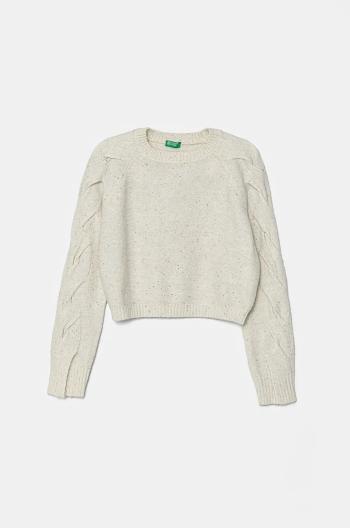 Detský sveter s prímesou vlny United Colors of Benetton béžová farba, tenký, 15V8C107D