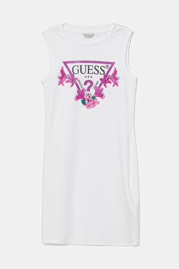 Dievčenské bavlnené šaty Guess biela farba, midi, priliehavá, J4RK38 KA6W4