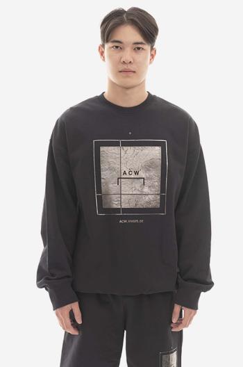 Bavlnená mikina A-COLD-WALL* Foil Grid Crewneck ACWMW075 BLACK pánska, čierna farba, s potlačou