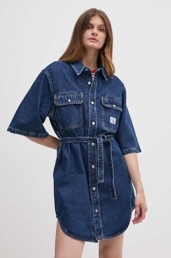 Rifľové šaty Calvin Klein Jeans tmavomodrá farba, mini, oversize, J20J224748