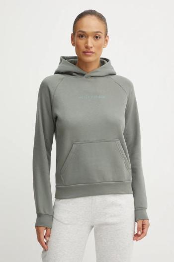 Mikina Helly Hansen COTTTON FLEECE dámska, zelená farba, s kapucňou, jednofarebná, 54161