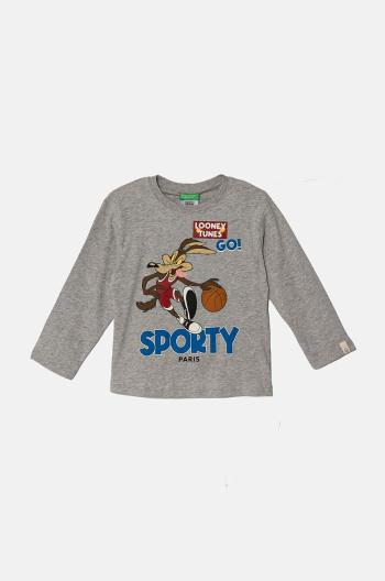Detská bavlnená košeľa s dlhým rukávom United Colors of Benetton x Looney Tunes šedá farba, s potlačou, 3ATNG10GY
