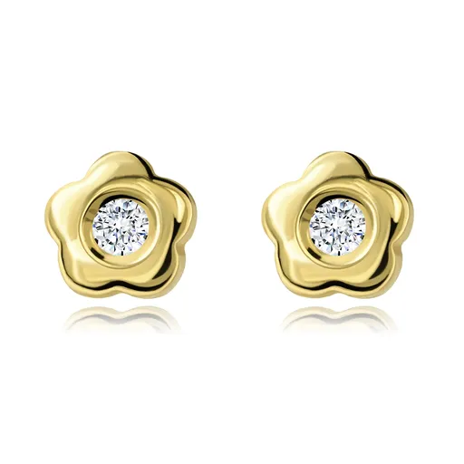 Zlaté náušnice 14K kvety s briliantmi