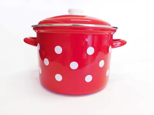BELIS - Hrniec a pokrievka smalt 24cm 6L, červený biely bodky
