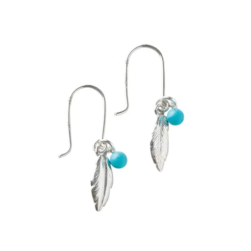 Strieborné visiace náušnice pierka s tyrkysom