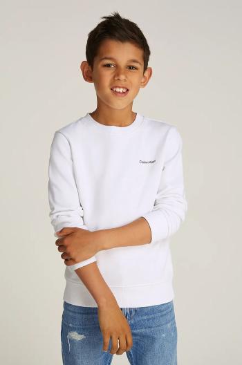 Detská bavlnená mikina Calvin Klein Jeans biela farba, jednofarebná, IU0IU00686