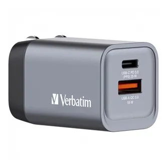 Verbatim GaN 32200, cestovná nabíjačka do siete, USB 3.0, USB C, sivá, 35 W, vymeniteľné vidlice C,G,A