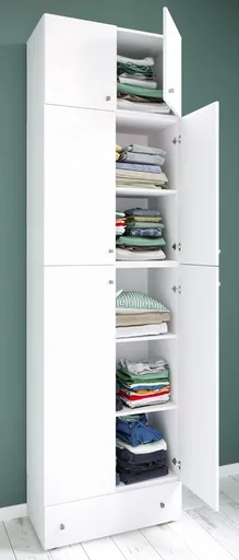 VCM Šatní skříň Lona XXL s otočnými dveřmi s nástavcem a zásuvkou, bílá