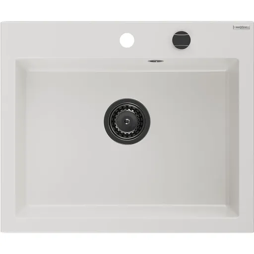 MEXEN/S MEXEN/S - Elix granitový drez 1-miska 600 x 500 mm, biela, sifón čierna 6525601005-20-B