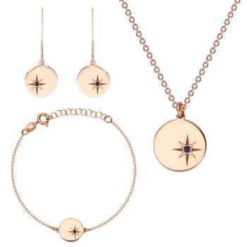 Strieborný trojset 925 ružovozlatej farby - severná hviezda, čierny diamant