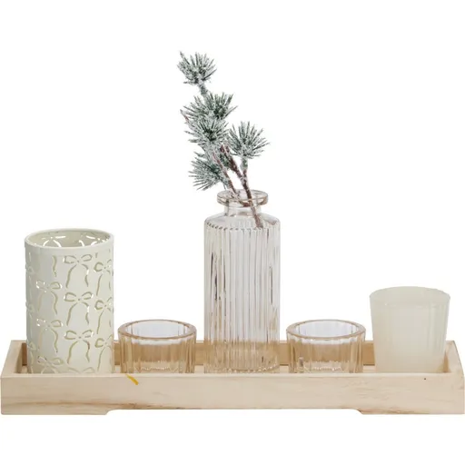 Súprava svietnikov na drevenom podnose Winter Time, 6 ks, 10,5 x 32,5 cm