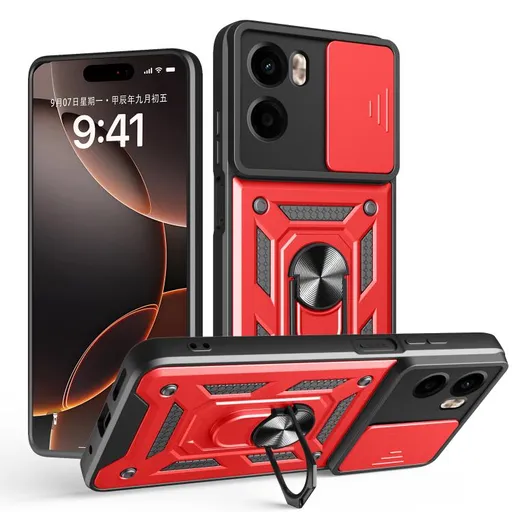 RING CAMERA Kryt s držiakom pre Motorola Moto G05 / Moto E15 červený