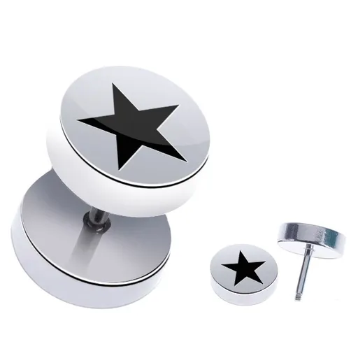 Oceľový fake piercing do ucha - lesklý, okrúhly, päťcípa hviezda