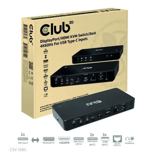Club3D Dokovacia stanica USB-C 10v1, 1xDP, 1xHDMI, 3xUSB-C, 3xUSB, 1xRJ45, 1x3.5mm, čierna