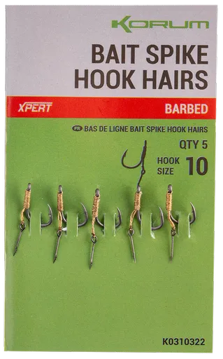 Korum nadväzec bait spike hook hairs barbed 5 ks - veľkosť háčika 12
