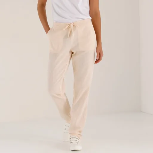 Zúžené nohavice s pružným pásom, z bavlny a ľanu