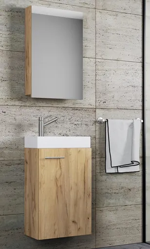 VCM 3dílné umyvadlo pro hosty Slito se zrcadlem, dub medový