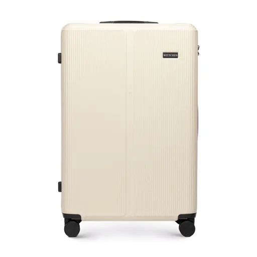 Veľký kufor z ABS s jemnými pruhmi, krémový 56-3A-603-89