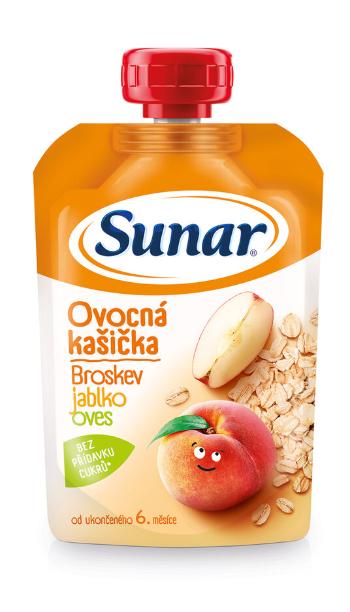 SUNAR broskyňa jablko ovsené vločky 120 g,SUNAR Kapsička Ovocná kašička broskyňa, jablko, ovsené vločky 120 g