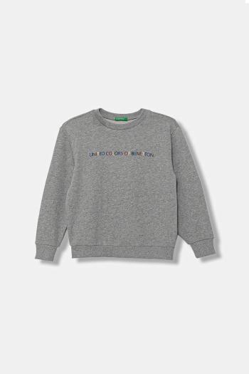 Detská bavlnená mikina United Colors of Benetton šedá farba, s potlačou, 3J68C10PZ