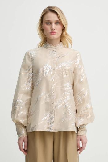 Košeľa Bruuns Bazaar dámska, béžová farba, regular, so stojačikom, BBW4401