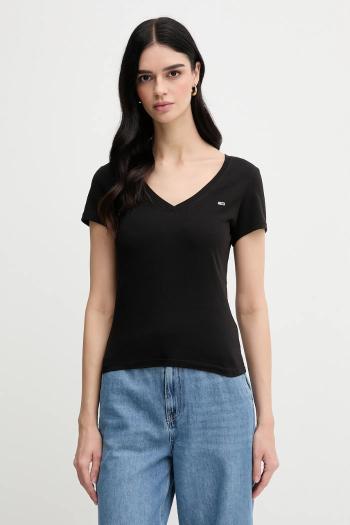 Bavlnené tričko Tommy Jeans 2-pak dámske, čierna farba, DW0DW21367