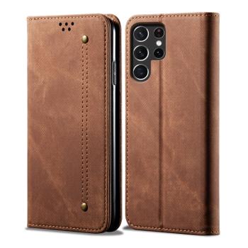 DENIM Peňaženkový kryt pre Samsung Galaxy S25 Ultra 5G hnedý