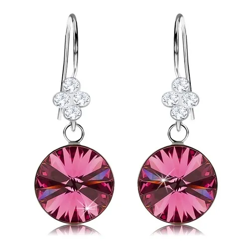 Náušnice zo striebra 925, brúsený Swarovski krištáľ ružovej farby, 11 mm