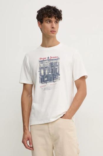 Bavlnené tričko Pepe Jeans SOREN TEE pánske, biela farba, s potlačou, PM509635