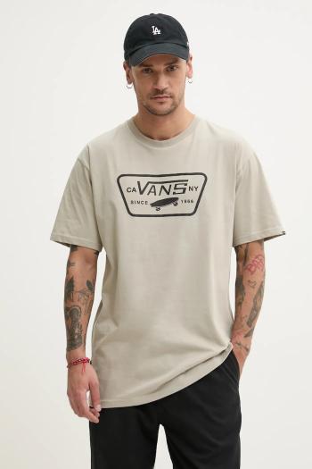 Bavlnené tričko Vans pánske, béžová farba, s potlačou, VN000QN8ZUJ1