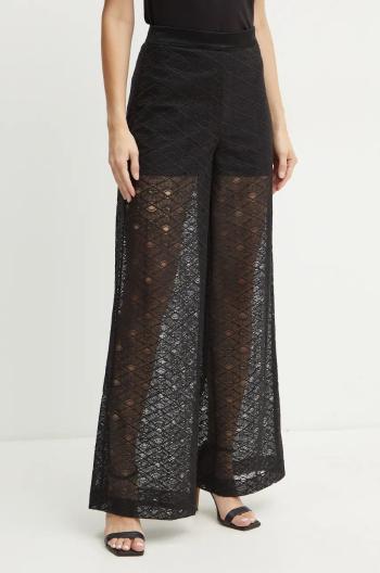 Nohavice Karl Lagerfeld dámske, čierna farba, rovné, vysoký pás, 246W1007