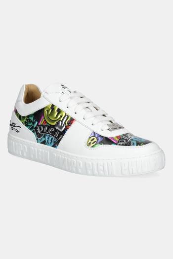 Kožené tenisky Philipp Plein Nappa Lo-Top Smile biela farba, USC0663 PLE010N 01