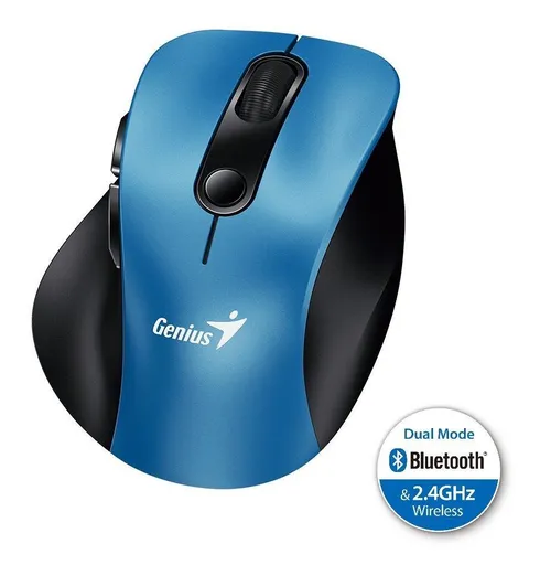 Genius Ergo 9000S, Myš, bezdrôtová, optická, 2400DPI, 6 tlačidiel, Bluetooth, 2.4GHz, USB, modrá