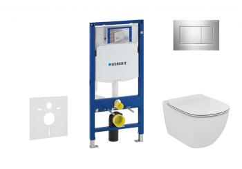 GEBERIT - Duofix Modul na závesné WC s tlačidlom Sigma30, lesklý chróm/chróm mat + Ideal Standard Tesi - WC a doska, Aquablade, SoftClose 111.300.00.5 NU6