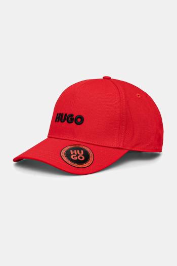 Bavlnená šiltovka HUGO červená farba, s nášivkou, 50533410