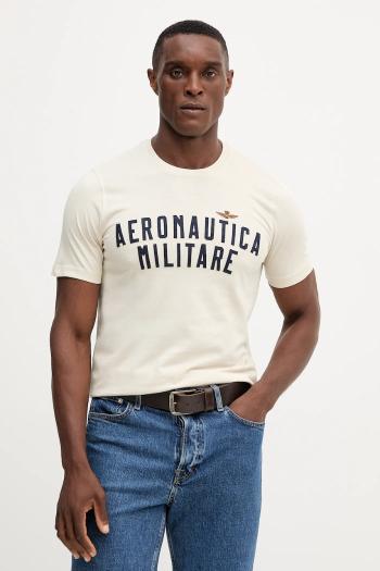 Bavlnené tričko Aeronautica Militare pánske, béžová farba, s nášivkou, TS2478UJ00641