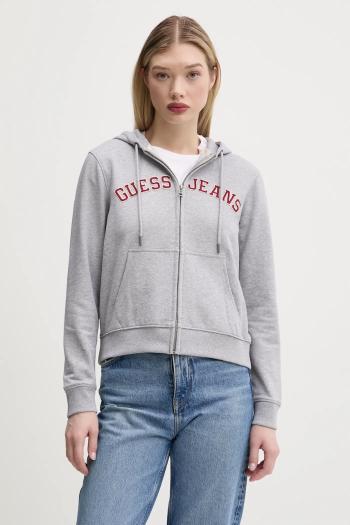 Bavlnená mikina Guess Jeans dámska, šedá farba, s kapucňou, melanžová, W5RQ20 K68I4
