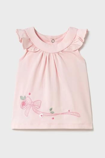 Detské bavlnené šaty Mayoral Newborn ružová farba, mini, áčkový strih, 1852