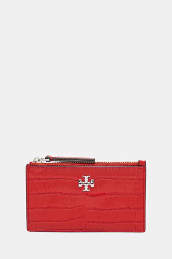 Kožená peňaženka Tory Burch Kira Croc Zip Card červená farba, 174546.600