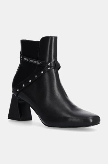Kožené členkové topánky Karl Lagerfeld BEATA dámske, čierna farba, na podpätku, KL31454