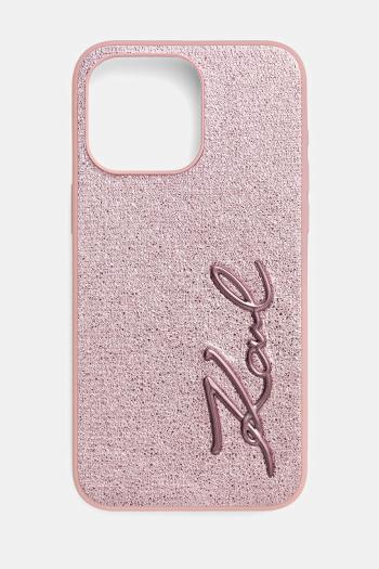 Puzdro na mobil Karl Lagerfeld iPhone 15 Pro Max ružová farba, KLHCP15XPFMFBKMP