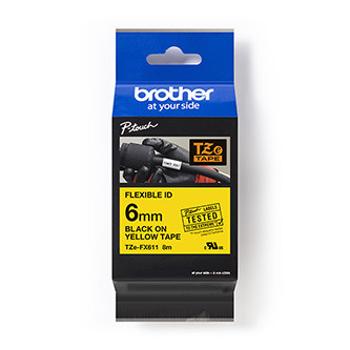 Brother originál páska do tlačiarne štítkov, Brother, TZE-FX611, černý tlač/žltý podklad, laminovaná, 8m, 6mm, flexibilná